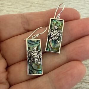 Sterling Silver Abalone Sea Turtle Earrings-Rectangle